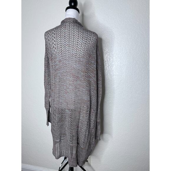 Peruvian Connection Cardigan Pima Cotton Open Knit Shawl BOHO Beige Duster Long - Picture 5 of 8